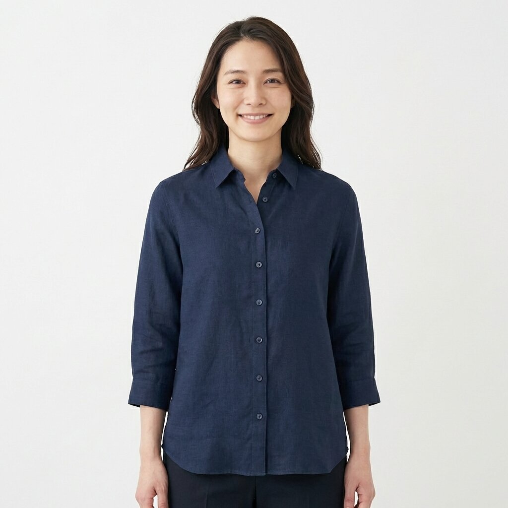 フレンチリネン 七分袖レギュラーカラーシャツ - 2