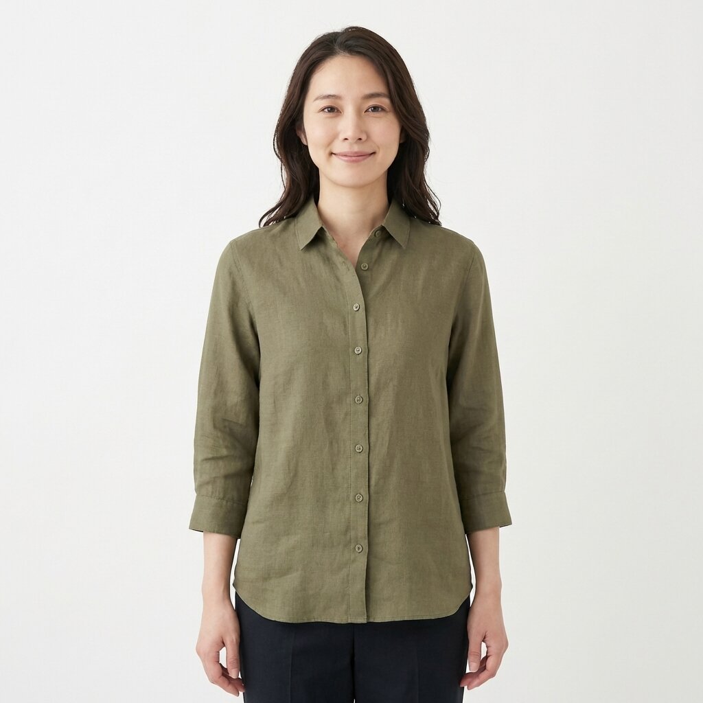 フレンチリネン 七分袖レギュラーカラーシャツ - 3