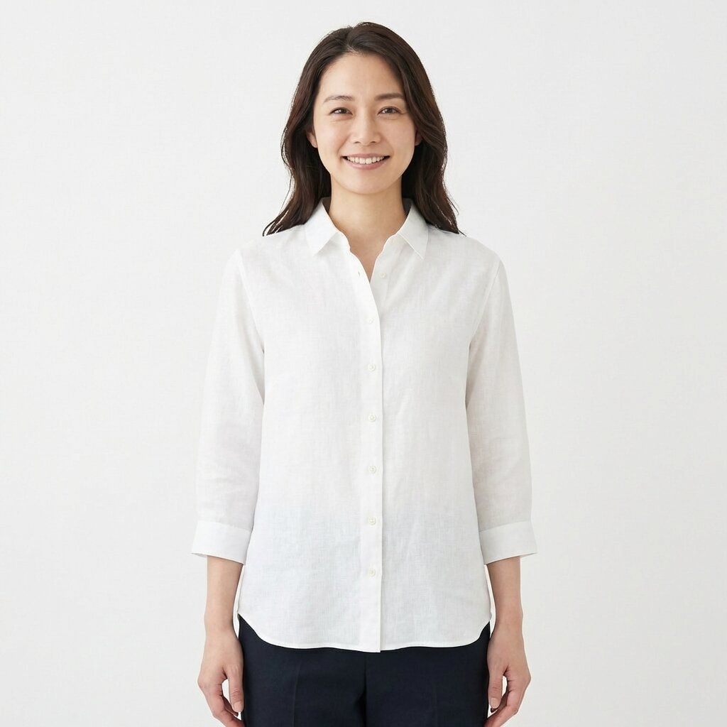 フレンチリネン 七分袖レギュラーカラーシャツ - 4