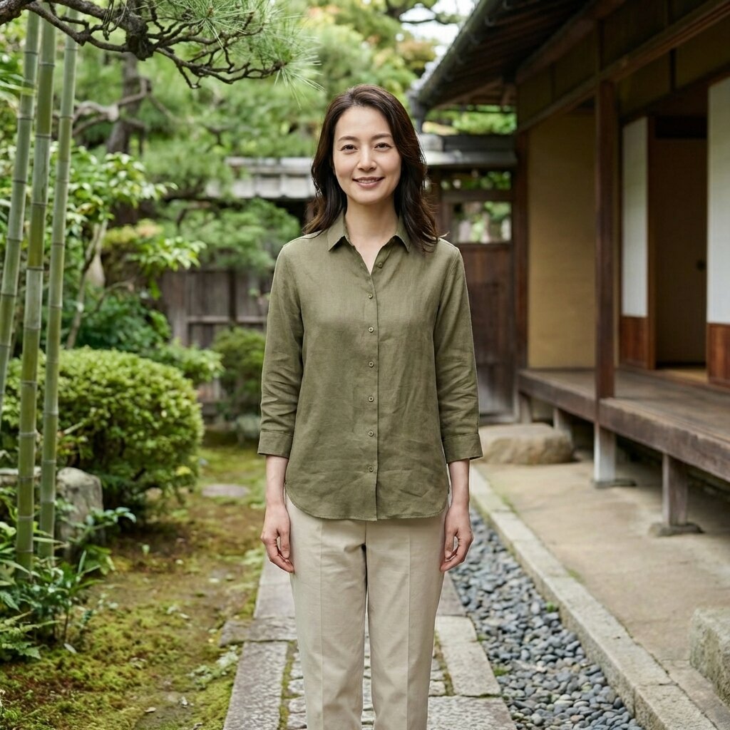 フレンチリネン 七分袖レギュラーカラーシャツ - 15