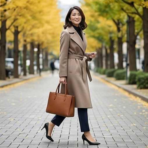 ウールブレンドラップコート（キャメル）