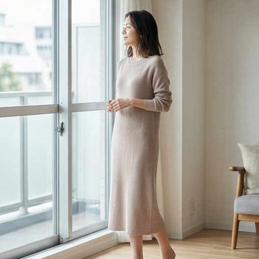 リブニットマキシワンピース