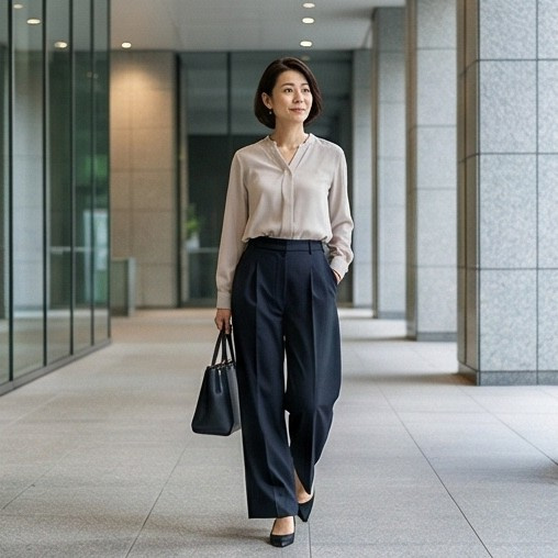 とろみタックブラウス（グレージュ）